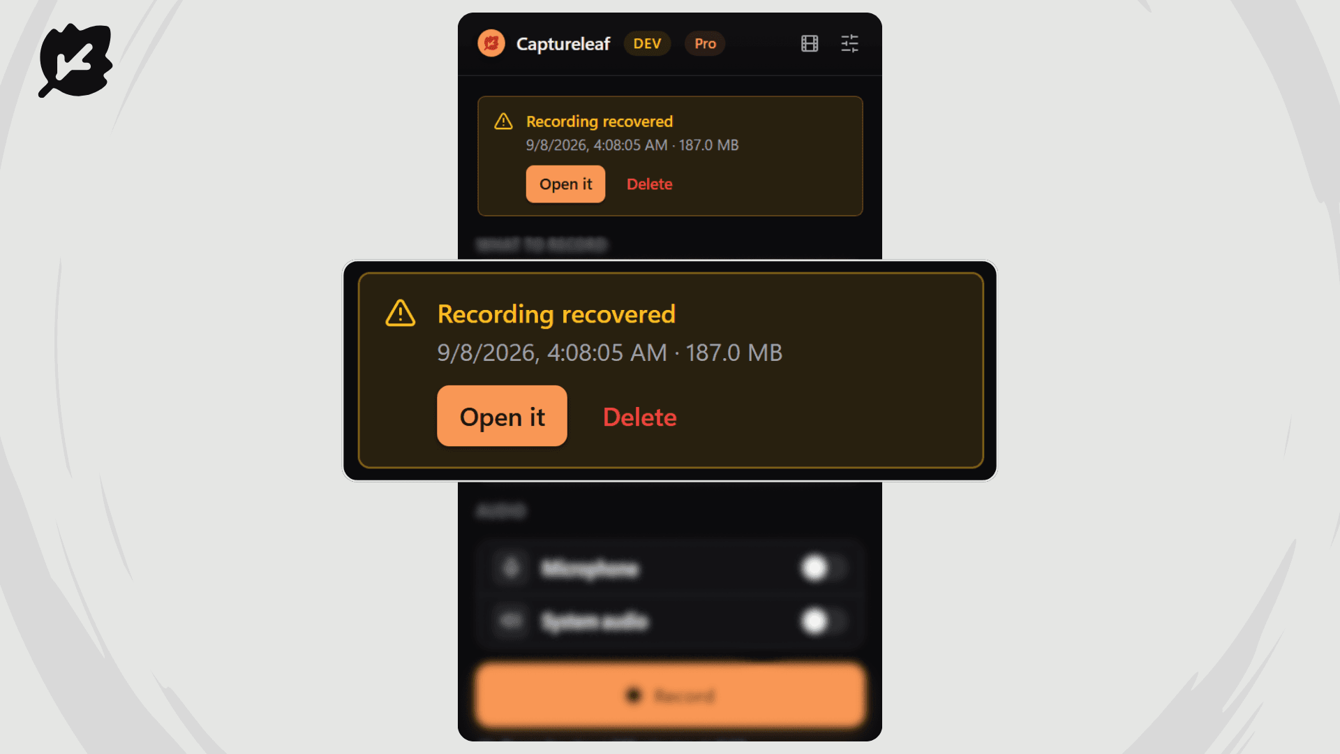 Crash-Proof Recording