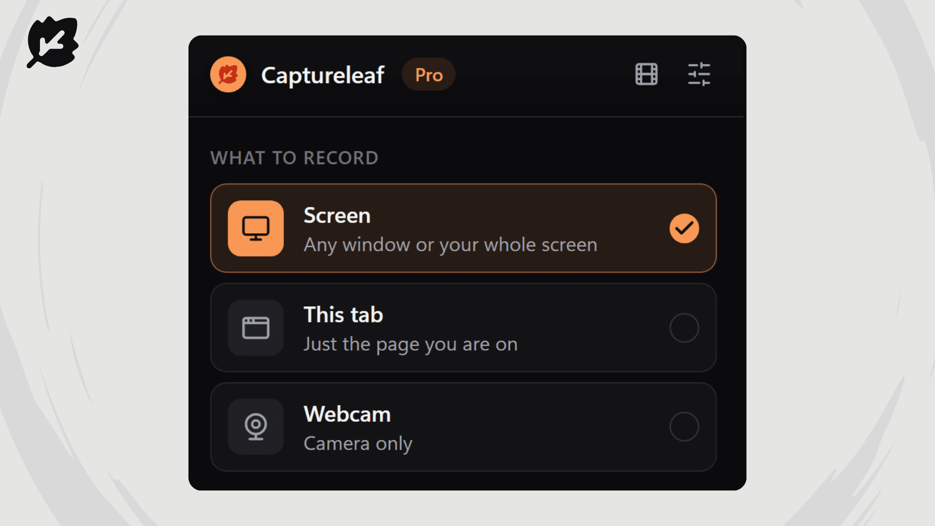 Screen, Tab & Webcam Recording